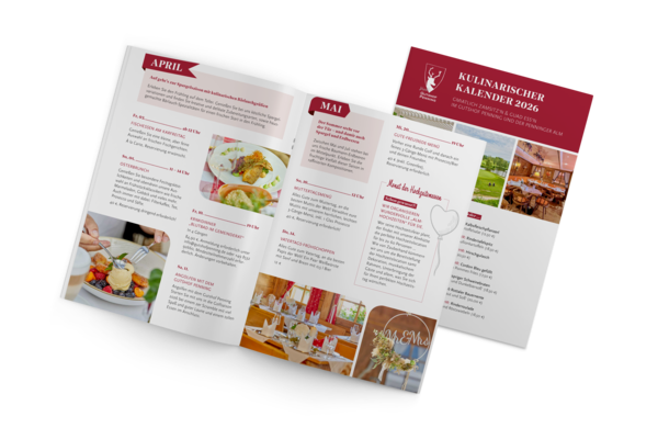 Ein geöffneter Hotelprospekt mit Informationen zum kulinarischen Kalender.