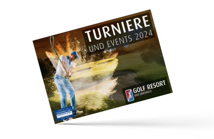 Turnier- und Eventplakat 2024 für das Golf Resort Bad Griesbach mit dynamischem Golfer-Motiv.